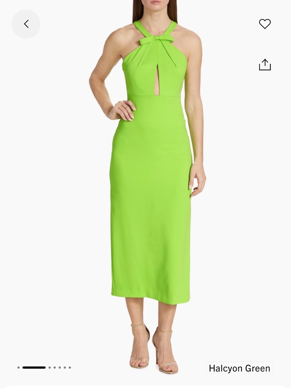 Monique Lhuillier Halter Midi Dress in Halcyon Green. Size 6